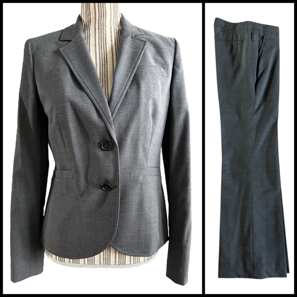 JCrew Gray Two-Piece Suit Set sz 6 city fit wool blend lined 2 button blazer